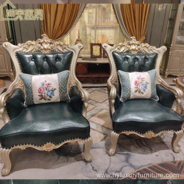 7 seat European style wood craft leather sofa set